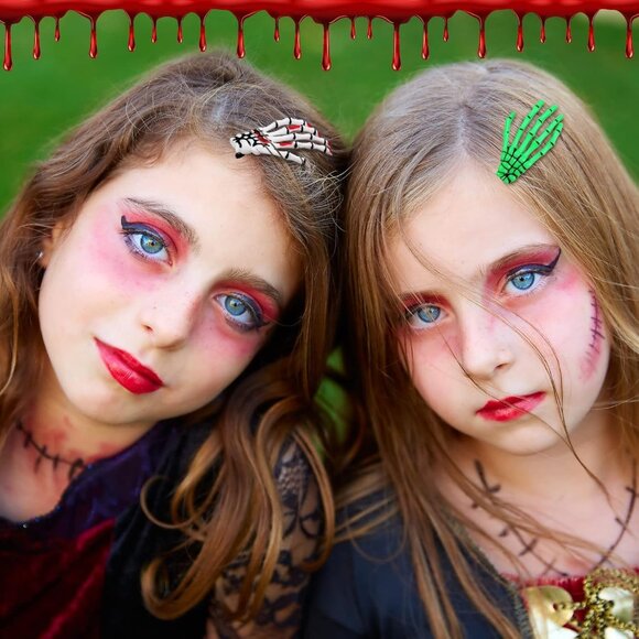 6 Pairs Halloween Skeleton Hair Clips Hands Bone Claws Skull Hand Hair Clip Goth - Picture 3 of 7